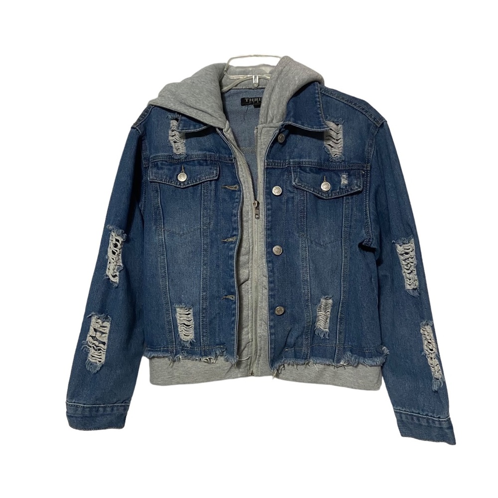 Thrill Jeans Jacket with Hoodie Blue
